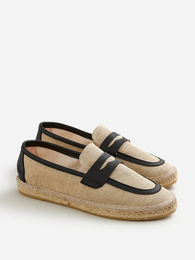 J.Crew Made-in-Spain loafer espadrilles in linen blend and leather at Collagerie