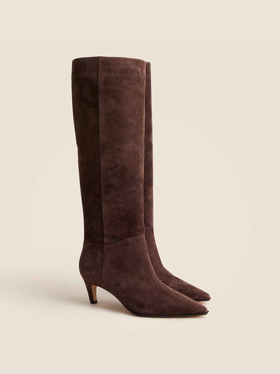 J.Crew Stevie knee-high pull-on boots in suede at Collagerie