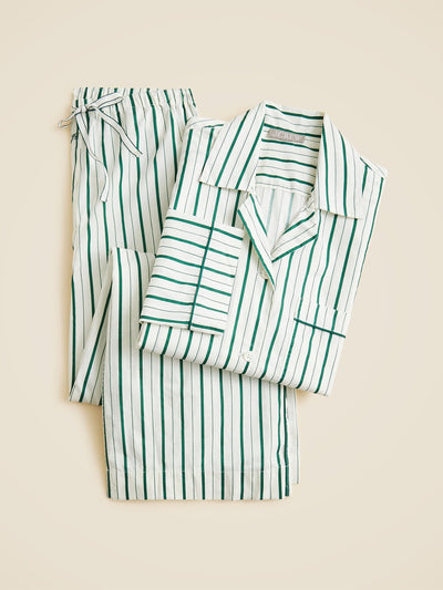 J.Crew Cotton poplin long-sleeve pajama pant set in peppermint stripe at Collagerie