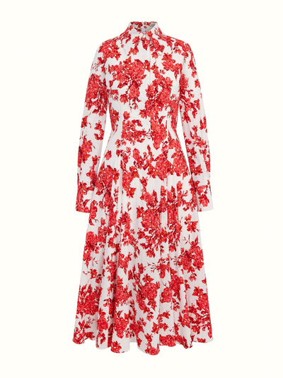 Emilia Wickstead Jancine dress in hot pink centifolia rose floral print bibione cotton at Collagerie