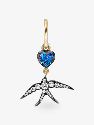 Jessica McCormack Hello sailor heart-shaped sapphire & swallow single gypset hoop earring at Collagerie