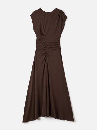 Jigsaw Brown drape pleat jersey dress at Collagerie