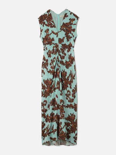 Jigsaw Aqua and brown jacquard midi dress at Collagerie