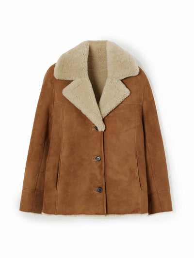 Jigsaw Merino shearling leather coat at Collagerie