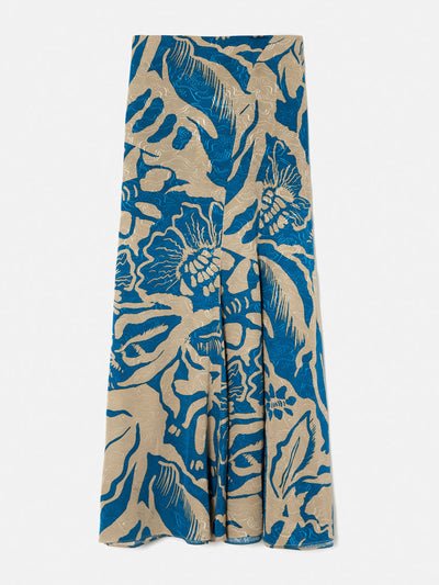 Jigsaw Blue floral jacquard midi skirt at Collagerie