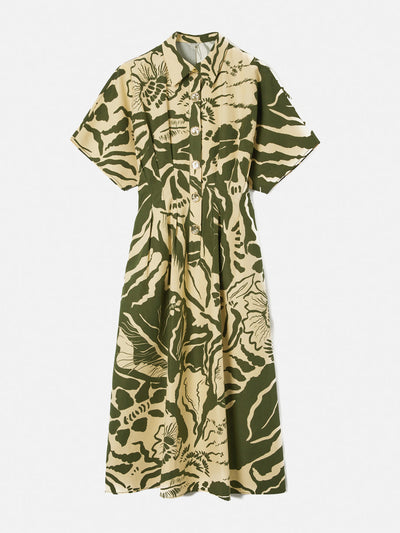 Jigsaw Floral shirt dress in khaki at Collagerie