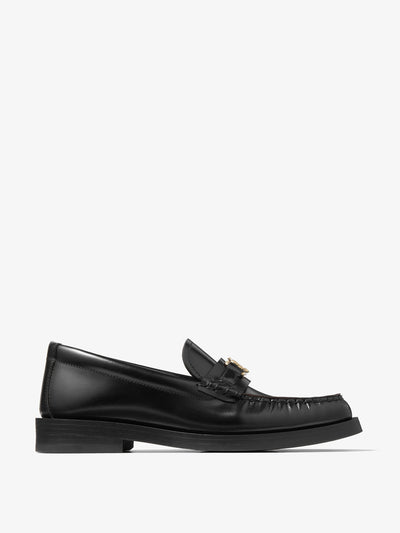 Jimmy Choo Addie black box calf leather flat loafers at Collagerie