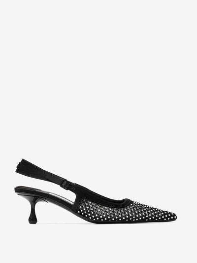 Jimmy Choo Amel 50 black crystal mesh and satin pumps at Collagerie