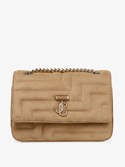 Jimmy Choo Avenue Soft Shoulder rattan suede shoulder bag at Collagerie