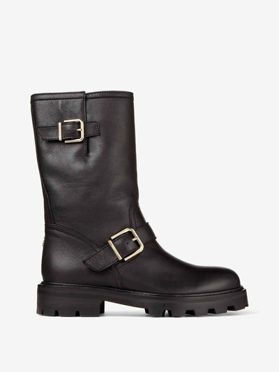 Jimmy Choo Biker II black smooth leather biker boots at Collagerie