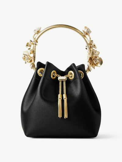 Jimmy Choo Black satin bucket bag at Collagerie