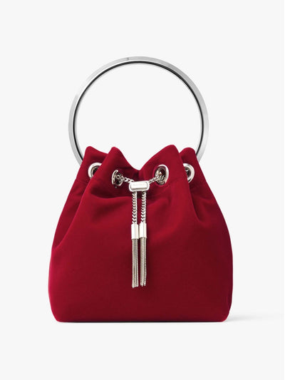 Jimmy Choo Bon Bon ruby red velvet bag at Collagerie