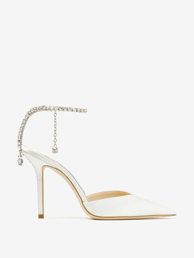 Jimmy Choo White crystal-embellished satin pumps at Collagerie