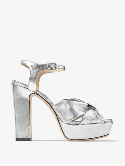 Jimmy Choo Silver metallic nappa leather platform sandals at Collagerie