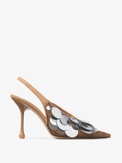 Jimmy Choo Isa 95 biscuit mesh paillette pumps at Collagerie