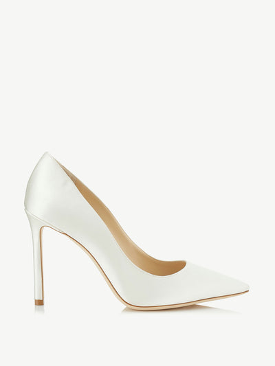 Jimmy Choo Ivory satin pointy toe pumps at Collagerie