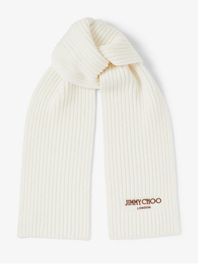 Jimmy Choo Yukiko latte cashwool knit scarf at Collagerie