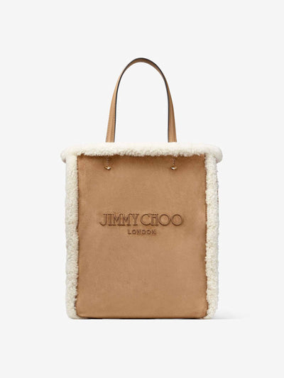 Jimmy Choo Lenny North-South M rattan suede tote bag at Collagerie