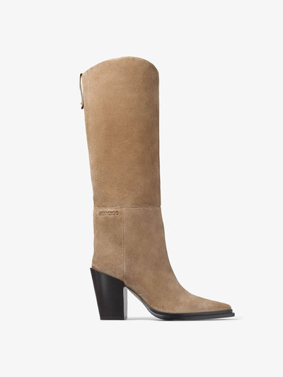 Jimmy Choo Cece 80 rattan velvet suede boots at Collagerie