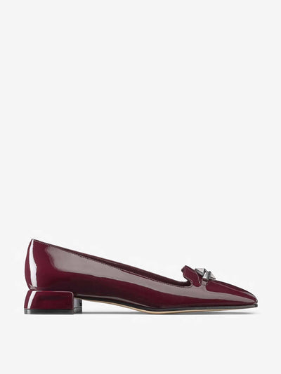 Jimmy Choo Ravi flat garnet patent leather shoes at Collagerie