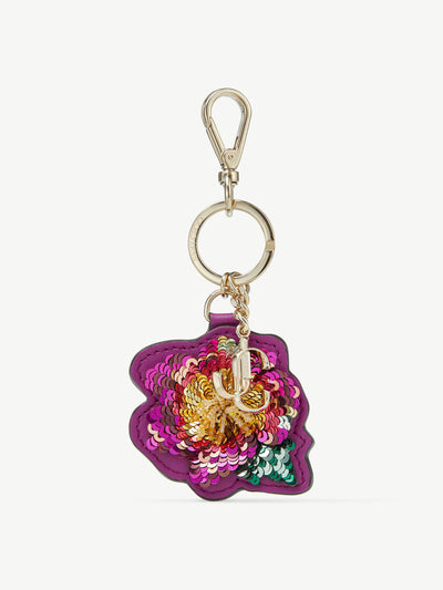 Jimmy Choo Boysenberry sequin flower keyring at Collagerie