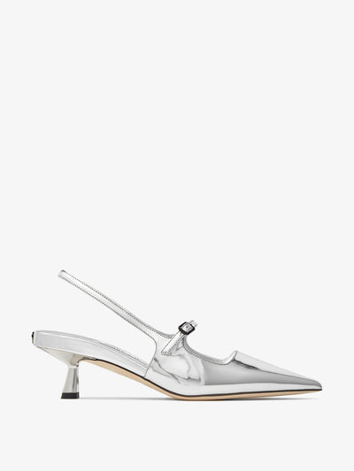 Jimmy Choo Didi 45 silver liquid metal leather pointed pumps at Collagerie