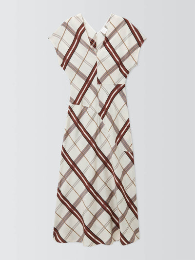 John Lewis & Partners Asymmetric pattern cap sleeve check midi dress at Collagerie
