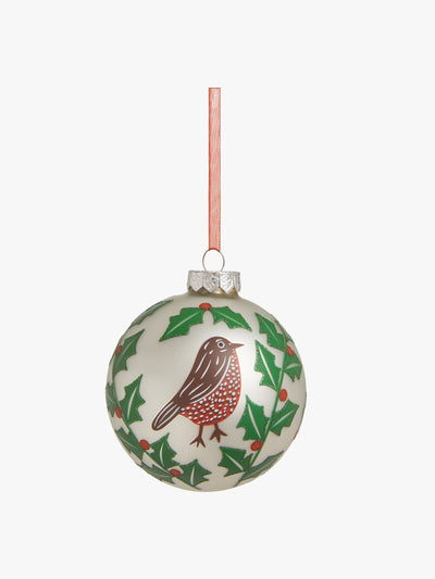 John Lewis Christmas Cottage robin holly bauble at Collagerie