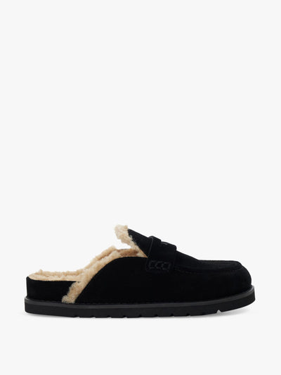 Dune Goldy suede shearling lined backless mules at Collagerie