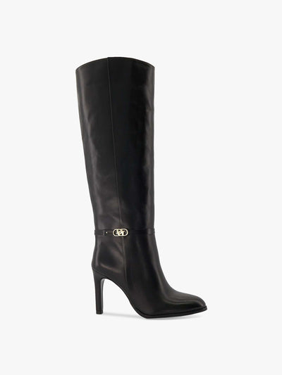 Dune Black leather stiletto knee-high boots at Collagerie