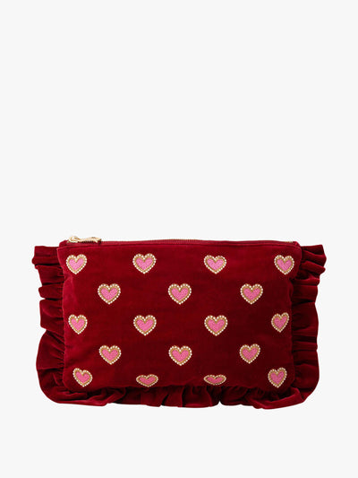 Elizabeth Scarlett Love hearts pure organic cotton frilled pouch at Collagerie