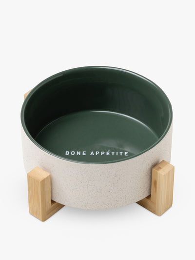 Field + Wander Ceramic dog bowl with wooden stand at Collagerie