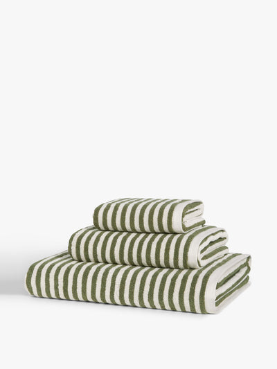 John Lewis & Partners Green and white striped bath towel at Collagerie