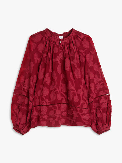 John Lewis & Partners Dark red floral jacquard blouse at Collagerie