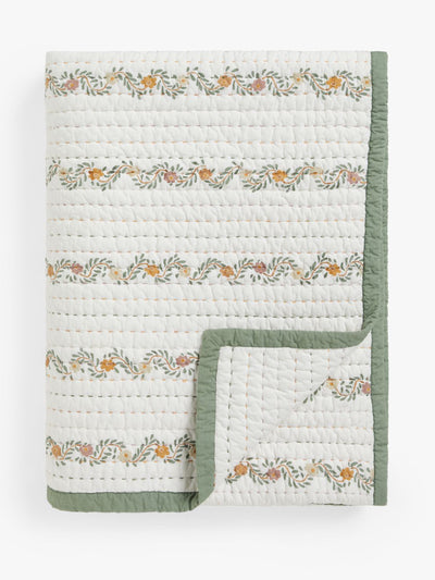 John Lewis & Partners Quilted bed spread in green print at Collagerie