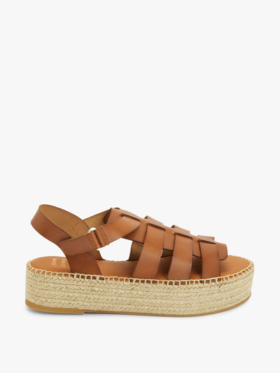 John Lewis & Partners Leather Fisherman espadrilles in tan at Collagerie