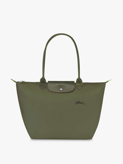 Longchamp Forest Green recycled canvas large shoulder bag at Collagerie