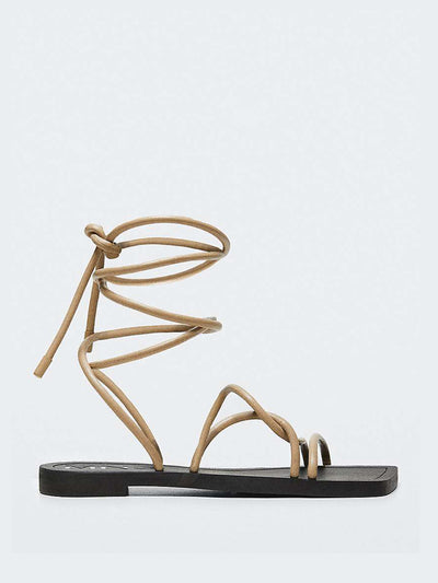 Mango Beige strappy flat sandals at Collagerie