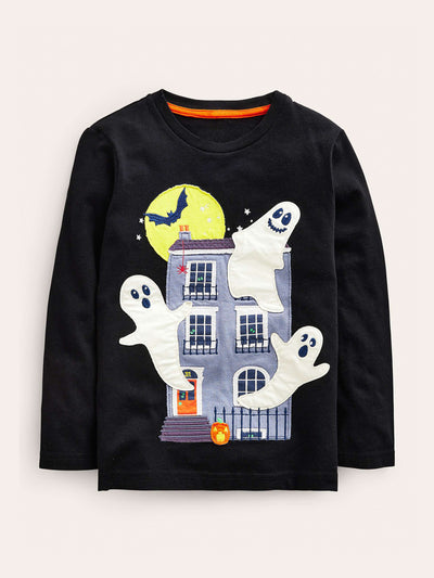 Mini Boden Kids’ Halloween ghosts applique t-shirt at Collagerie