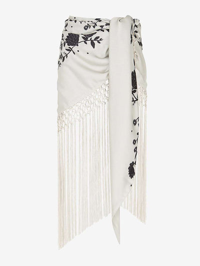 Mint Velvet White floral printed tassel sarong at Collagerie