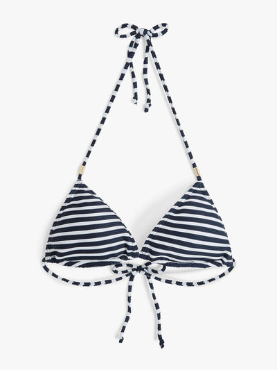 John Lewis & Partners Stripe triangle bikini top, navy/white at Collagerie