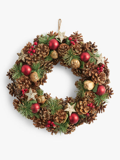 John Lewis & Partners Royal fairytale pine cone and bauble wreath at Collagerie