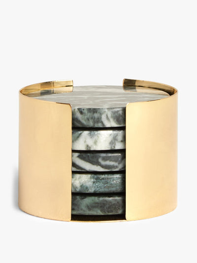 John Lewis & Partners Round marble coasters & gold holder at Collagerie