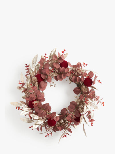 John Lewis Royal Fairytale red flock bauble wreath at Collagerie