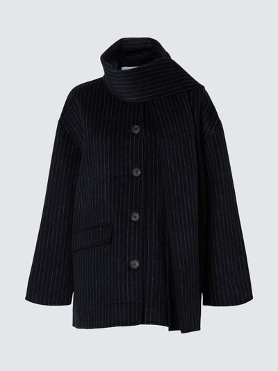 Selected Pam wool blend stripe long sleeve scarf neck jacket at Collagerie