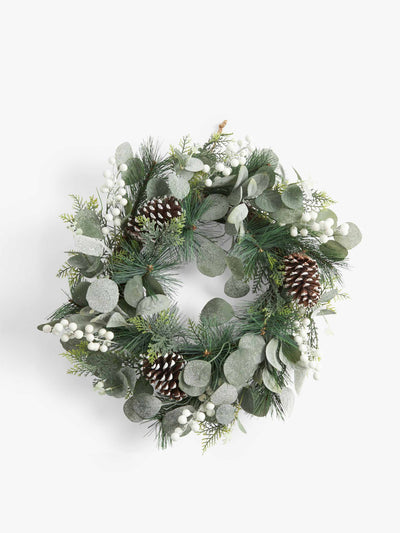 John Lewis Polar planet snowy eucalyptus wreath at Collagerie