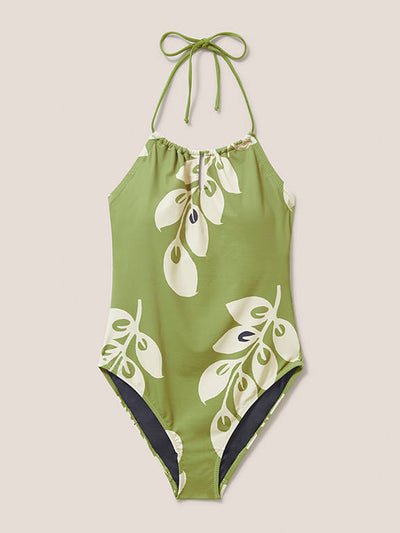 White Stuff Green printed high leg swimsuit at Collagerie