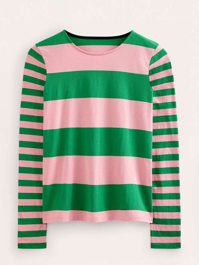 Boden Green and pink striped long sleeve top at Collagerie