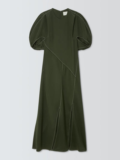 John Lewis x REJINA PYO Satin contrast stitch detail volume sleeve midi dress at Collagerie