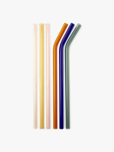Kikkerland Multicolour glass straws (set of 6) at Collagerie